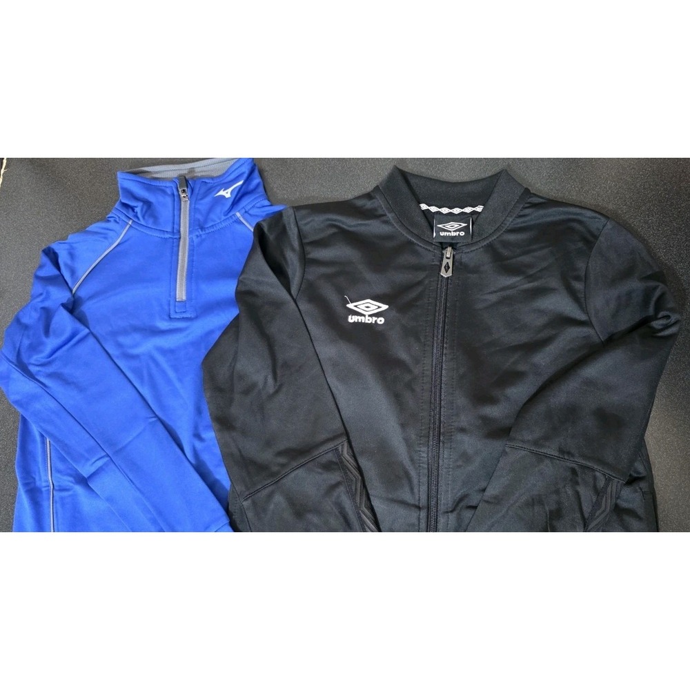 2 NWT Mizuno Umbro Girls Comp Zip‎ Top Blue Black Sz S Soccer Sports Warm Up